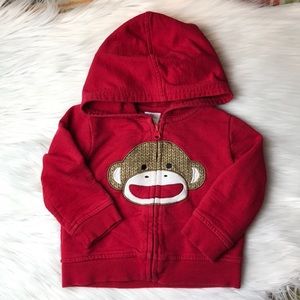 Baby Starters Sock Monkey Red Zip Up Hoodie Jacket